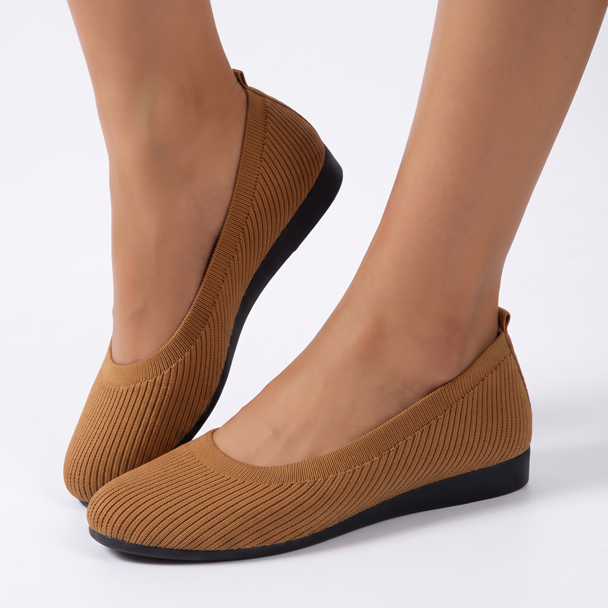 Women's Knit Ballet Flats Slip-On Comfort Flat Winter Shoes Breathable