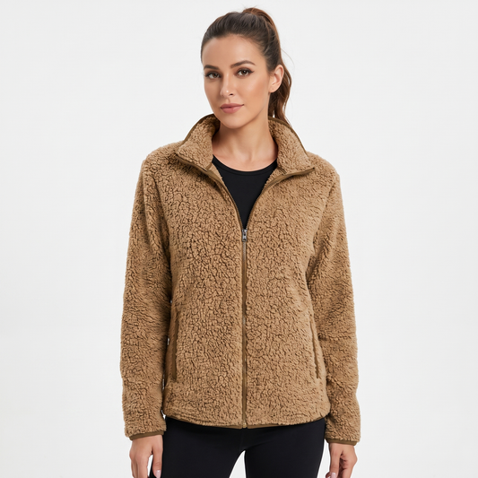 Women's Teddy Fleece Zip Up Jacket Stand Collar Fluffy Sherpa Casual Winter Coat