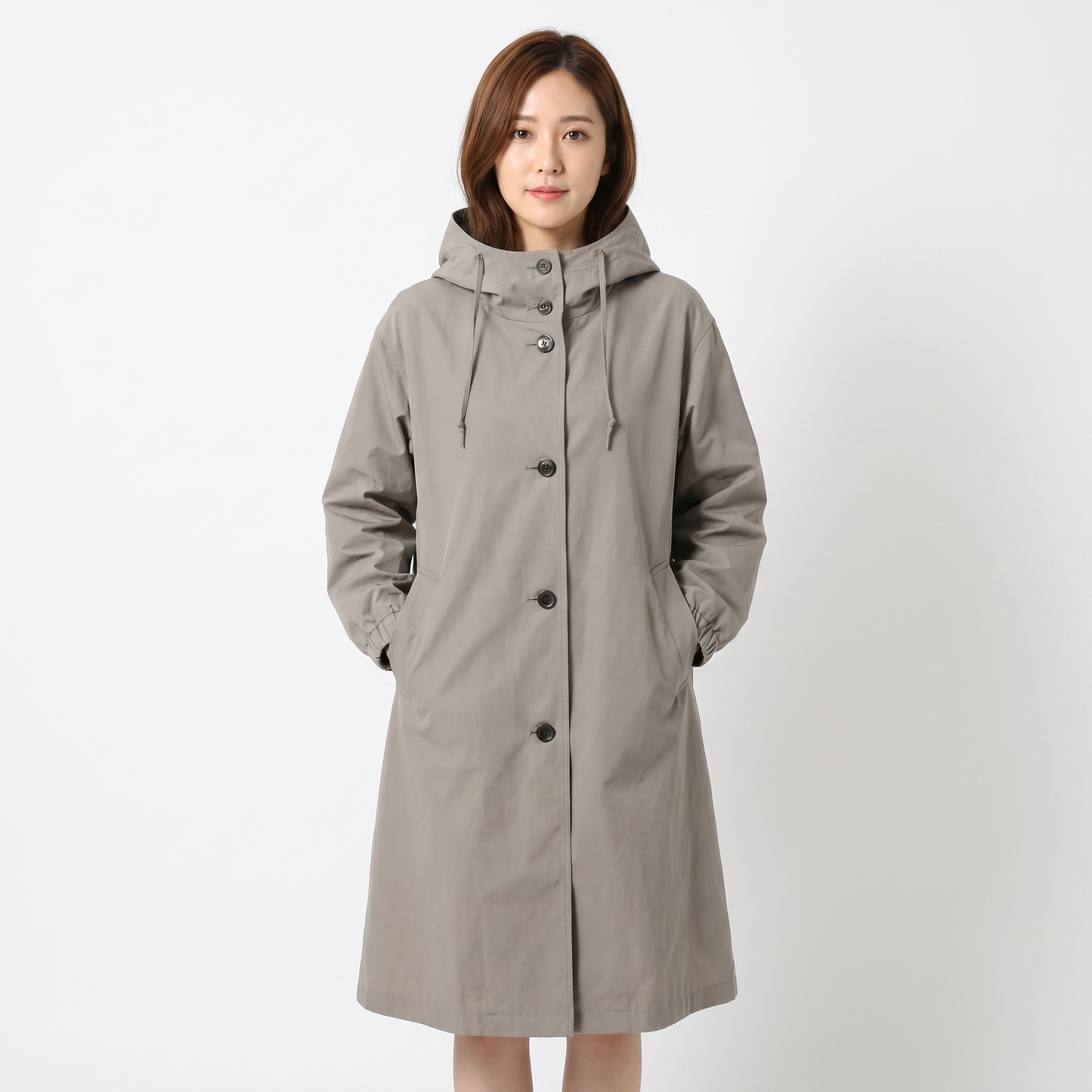 Women's Oversized Hooded Trench Coat Button Front Longline Casual Windbreaker Jacket