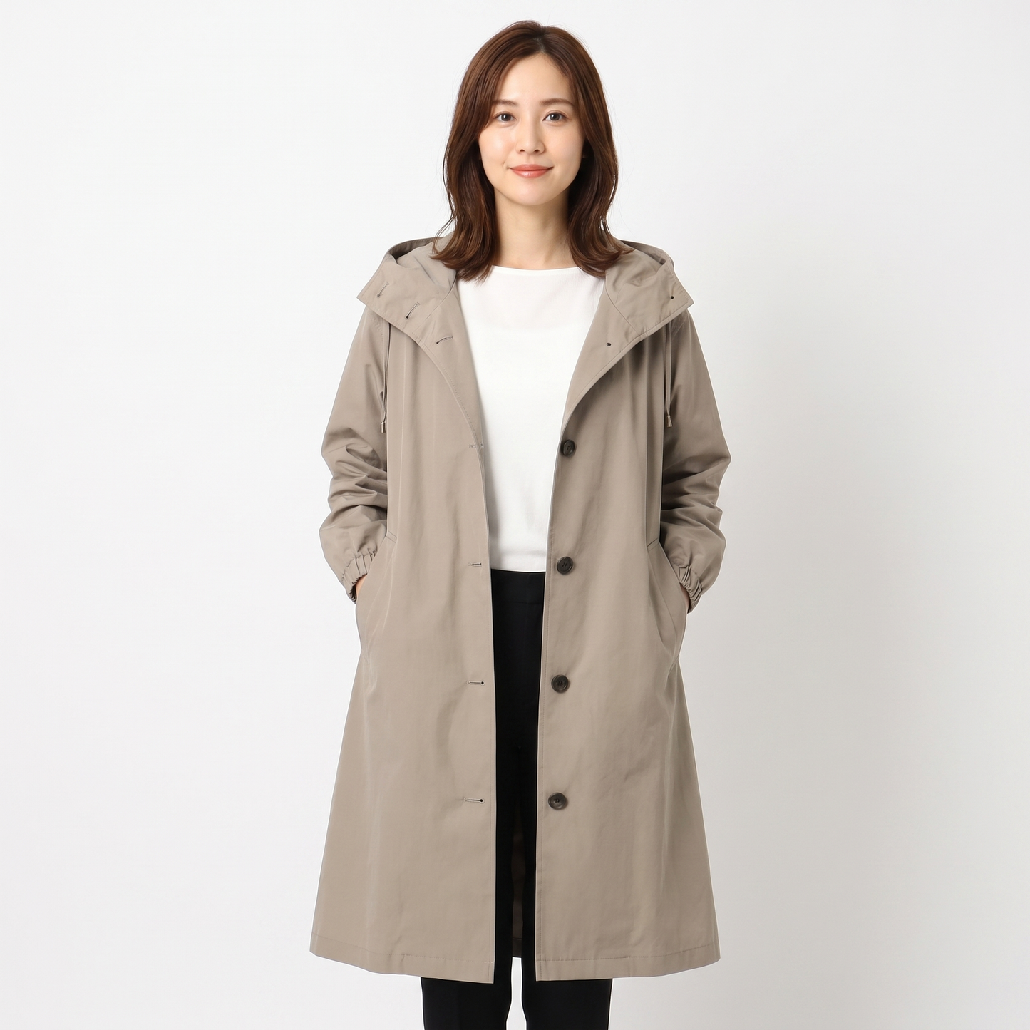 Women's Oversized Hooded Trench Coat Button Front Longline Casual Windbreaker Jacket