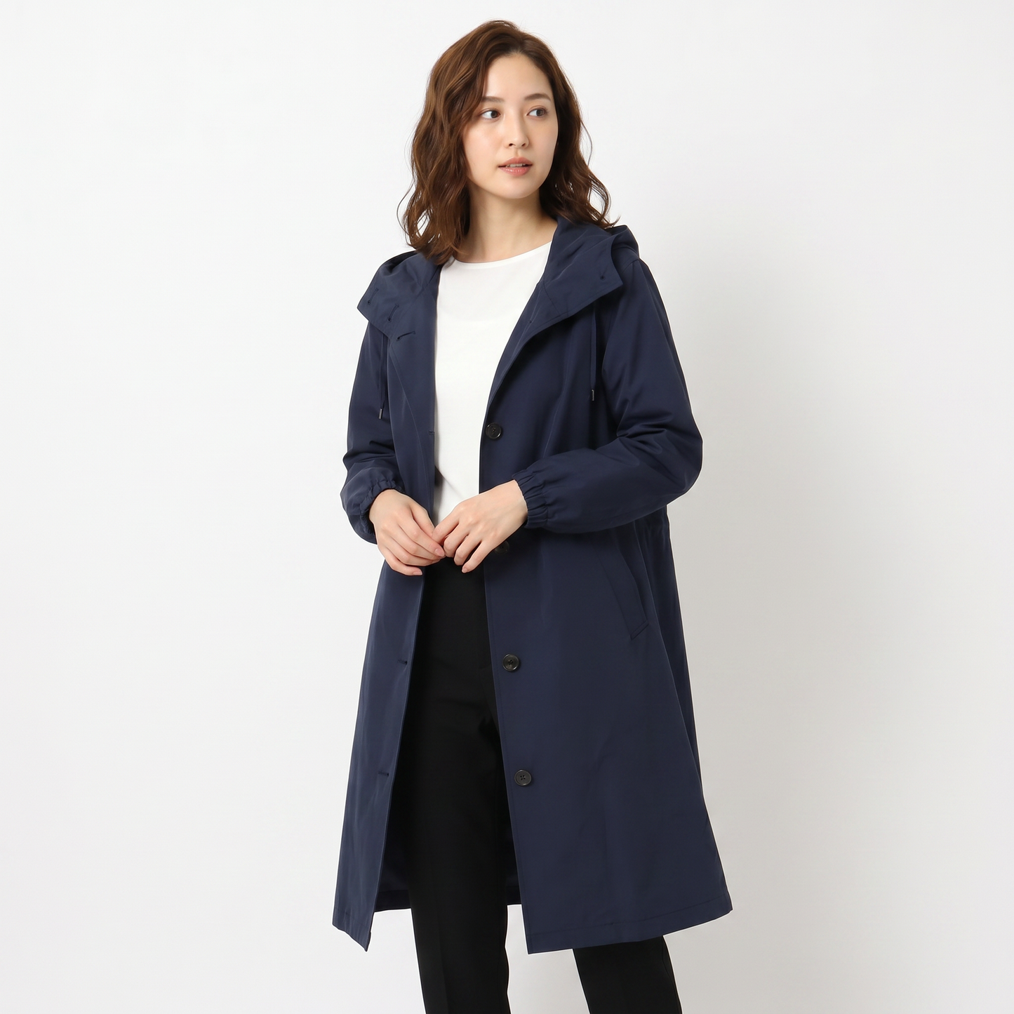 Women's Oversized Hooded Trench Coat Button Front Longline Casual Windbreaker Jacket