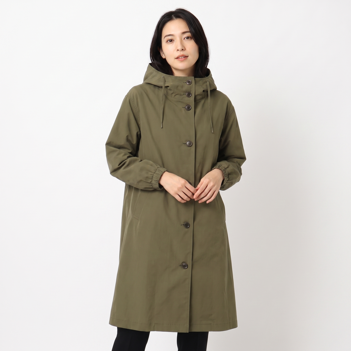 Women's Oversized Hooded Trench Coat Button Front Longline Casual Windbreaker Jacket