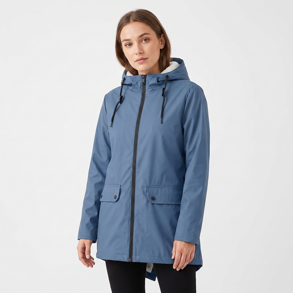 Women's Sherpa Lined Waterproof Rain Jacket Hooded Fleece Zip-Up Coat