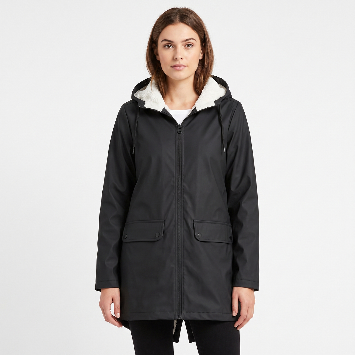 Women's Sherpa Lined Waterproof Rain Jacket Hooded Fleece Zip-Up Coat
