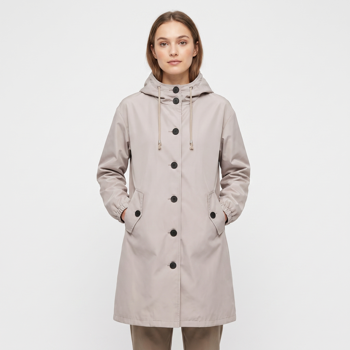 Women's Waterproof Hooded Rain Coat Button Front Longline Windproof Jacket