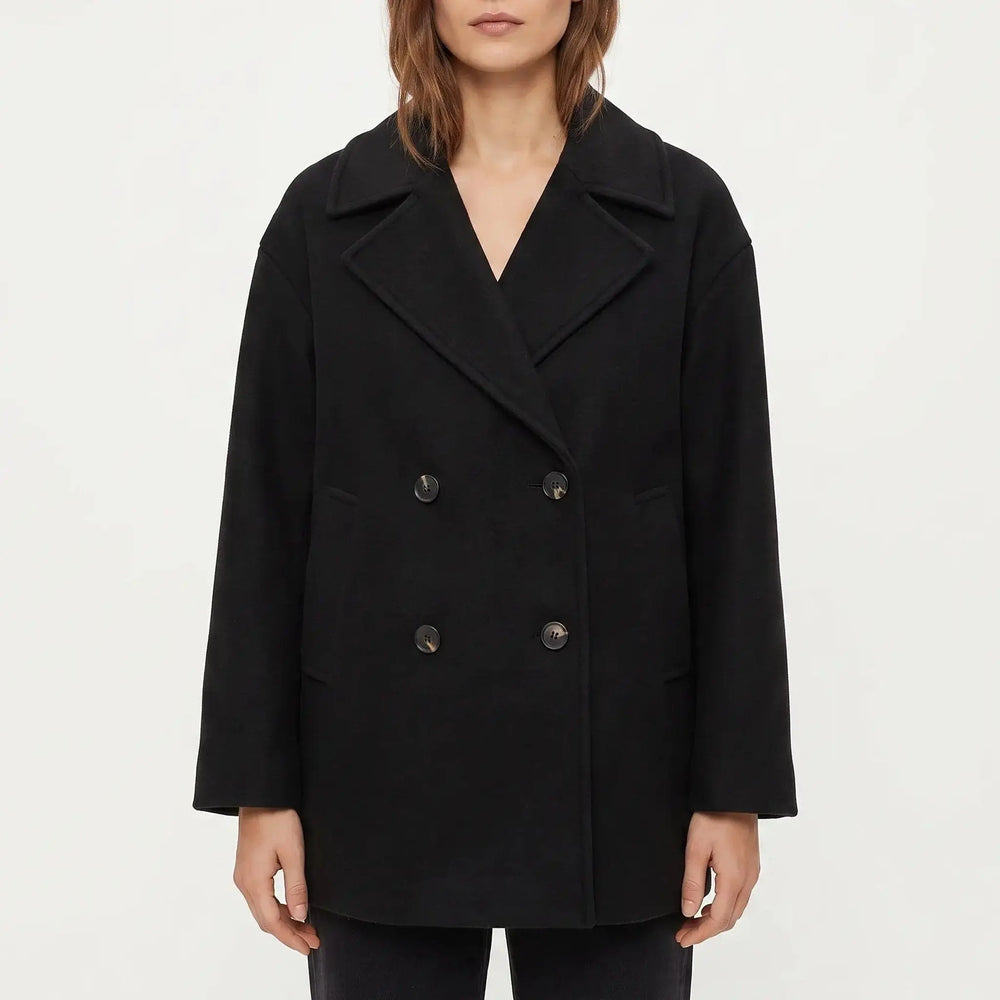 Women's Wool Blend Cropped Peacoat Oversized Double-Breasted Short Jacket Oxford and Hill