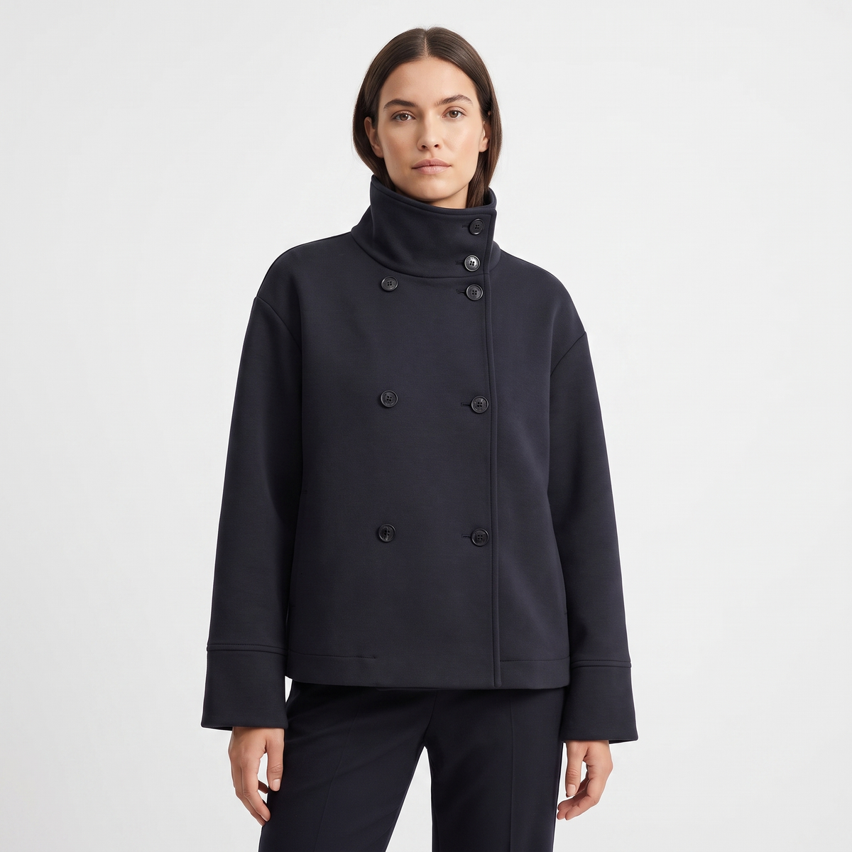 Women's Wool Blend Cropped Jacket Oversized Boxy Button Front Short Coat