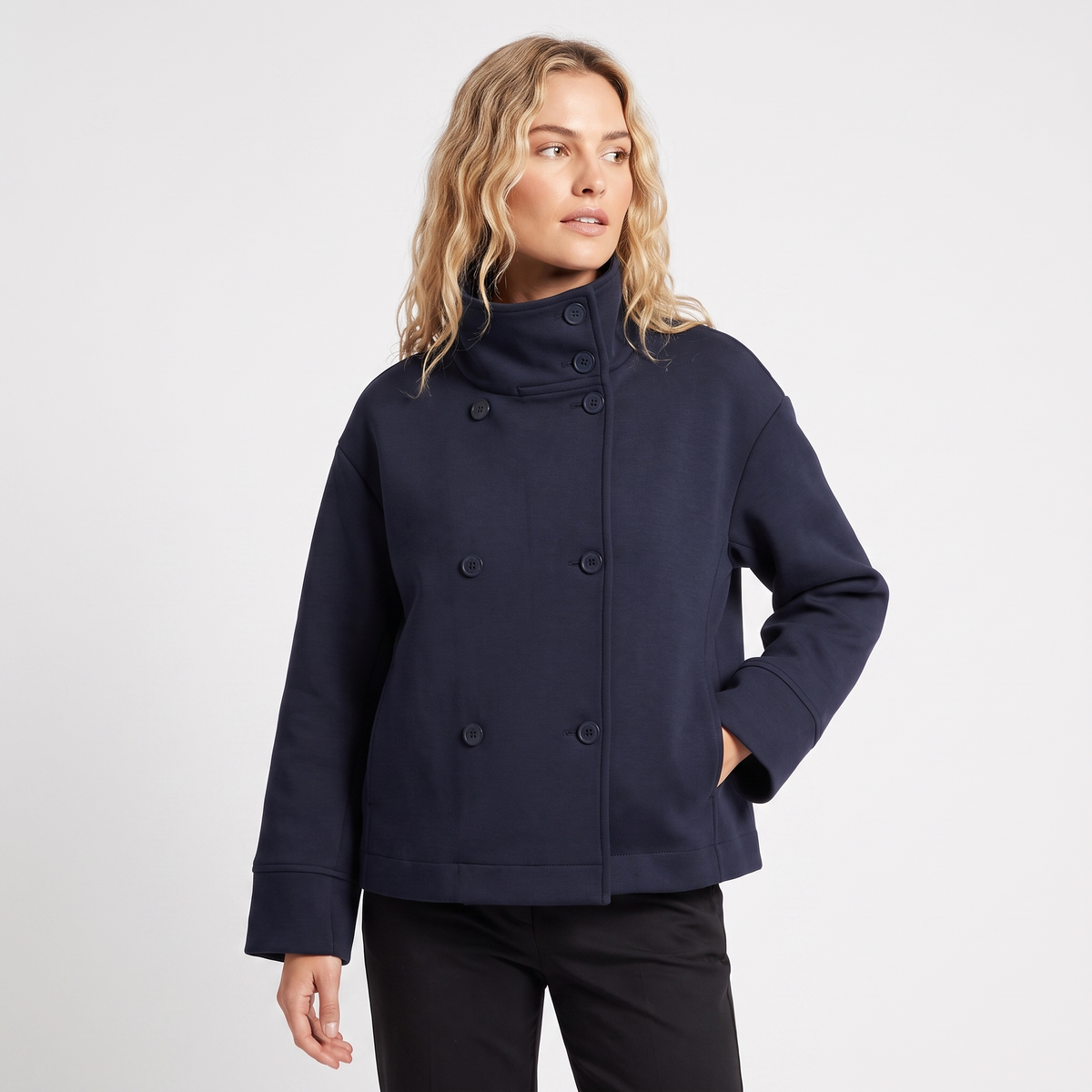 Women's Wool Blend Cropped Jacket Oversized Boxy Button Front Short Coat