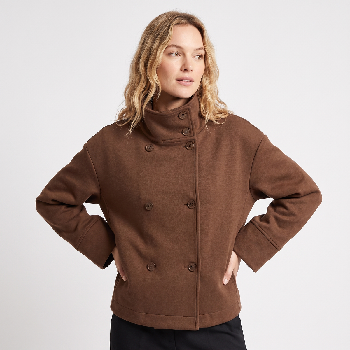 Women's Wool Blend Cropped Jacket Oversized Boxy Button Front Short Coat