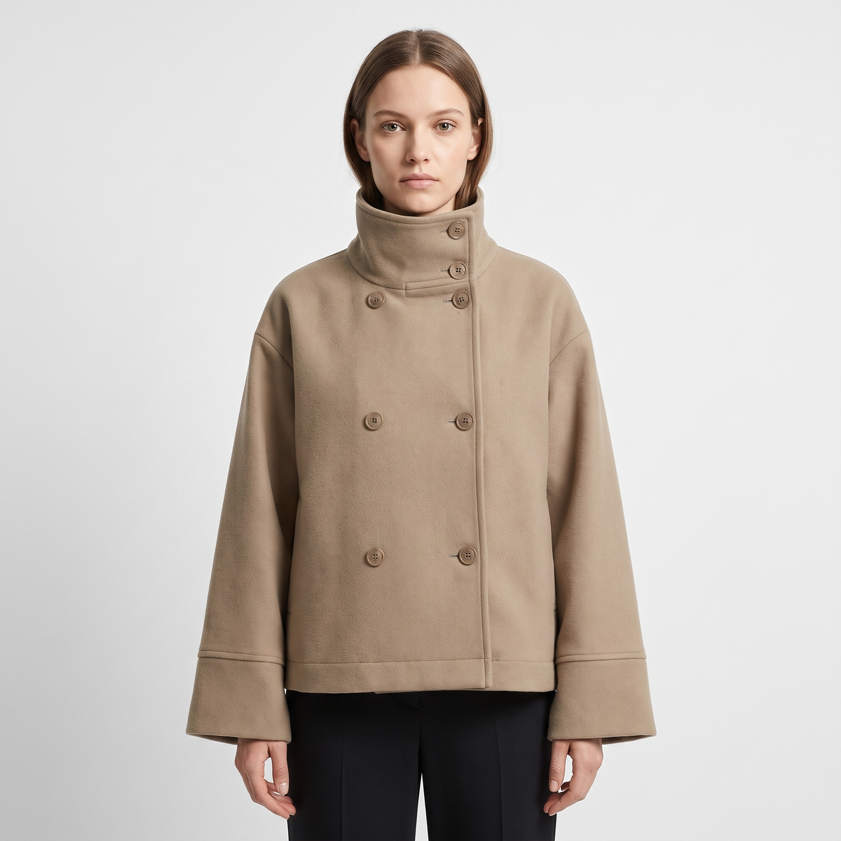 Women's Wool Blend Cropped Jacket Oversized Boxy Button Front Short Coat