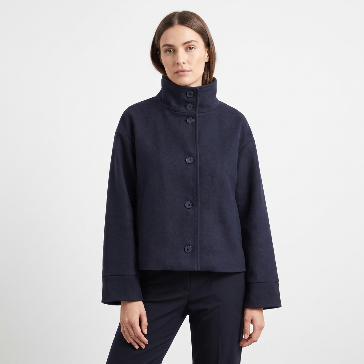 Women's Wool Blend Cropped Jacket Oversized Boxy Button Front Short Coat