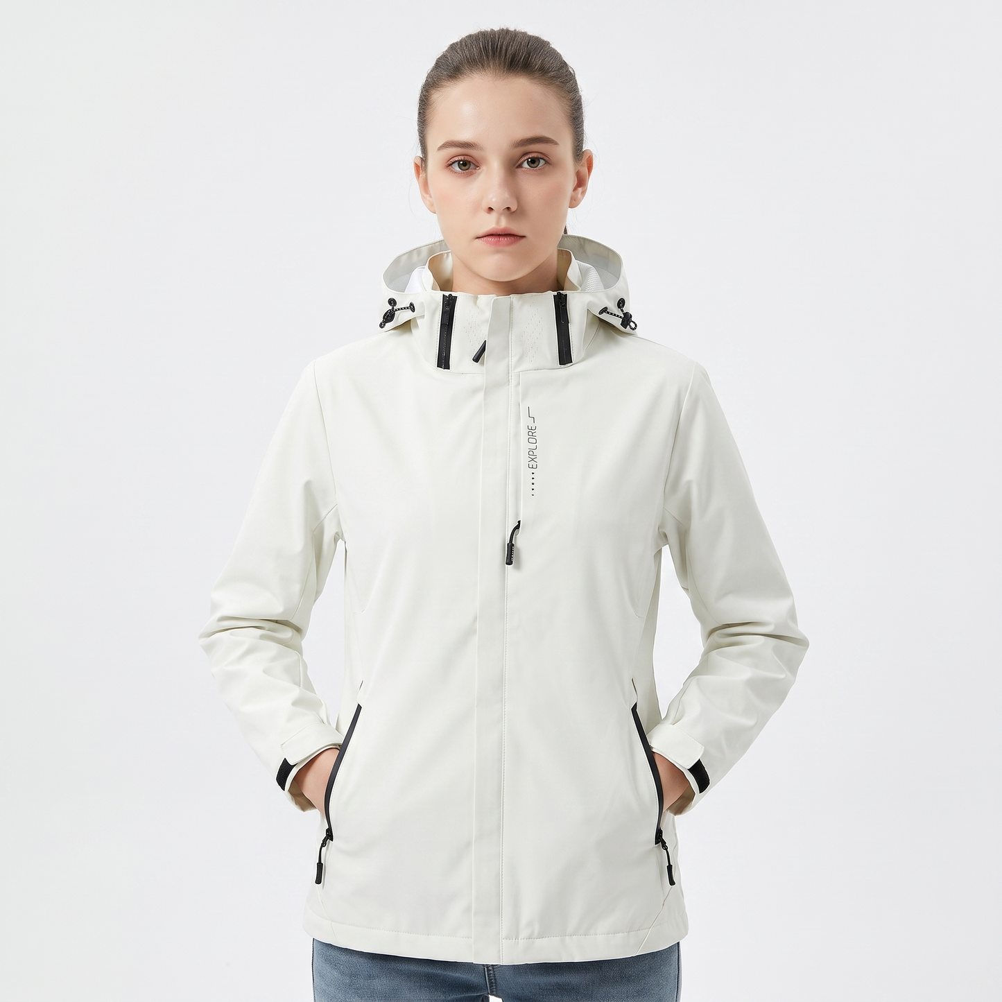 Unisex Waterproof Hooded Outdoor Jacket Windproof Zip Up Hiking Rain Shell Coat