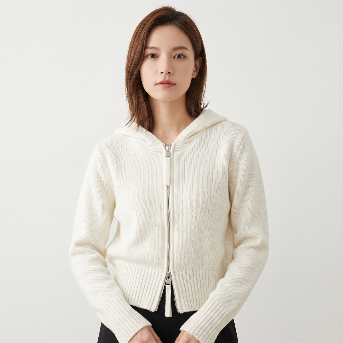 Women's Fluffy Knit Zip-Up Hoodie Cardigan Oversized Soft Hooded Jacket