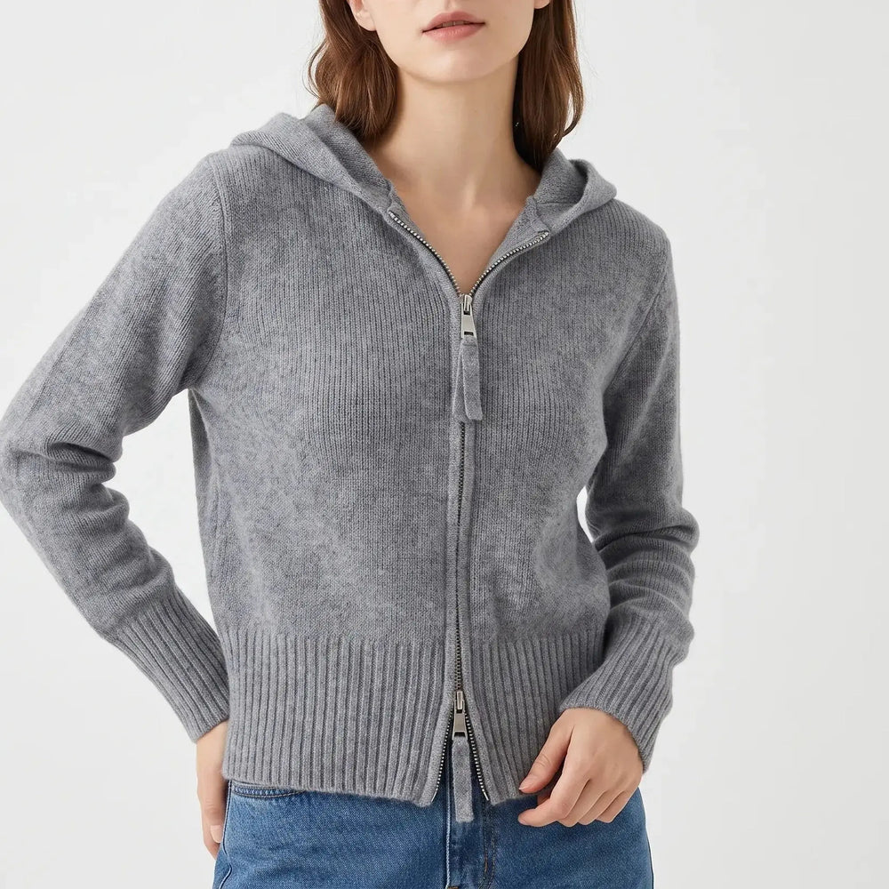 Women's Fluffy Knit Zip-Up Hoodie Cardigan Oversized Soft Hooded Jacket Oxford and Hill