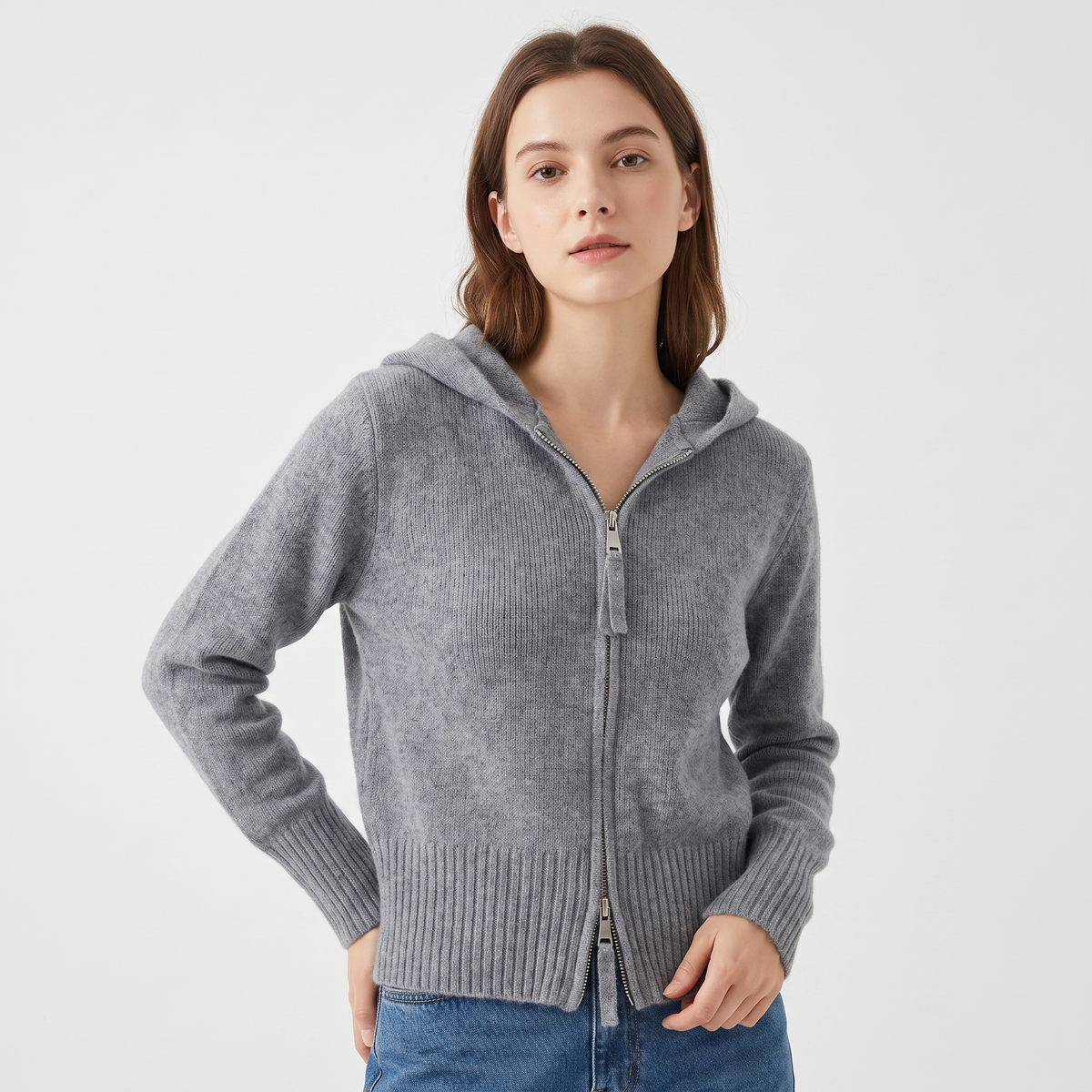 Women's Fluffy Knit Zip-Up Hoodie Cardigan Oversized Soft Hooded Jacket