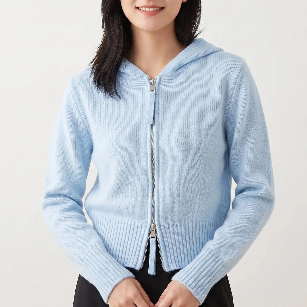 Women's Fluffy Knit Zip-Up Hoodie Cardigan Oversized Soft Hooded Jacket Oxford and Hill