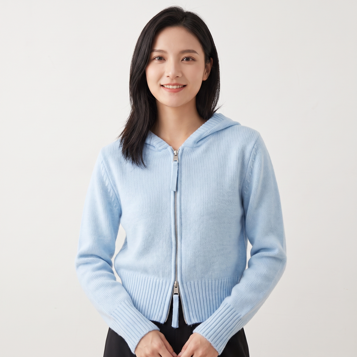 Women's Fluffy Knit Zip-Up Hoodie Cardigan Oversized Soft Hooded Jacket