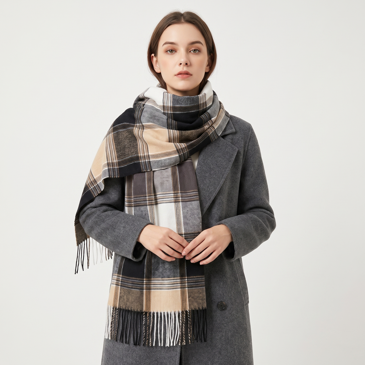 Women's Oversized Plaid Tartan Scarf Cashmere Feel Tassel Wrap Blanket