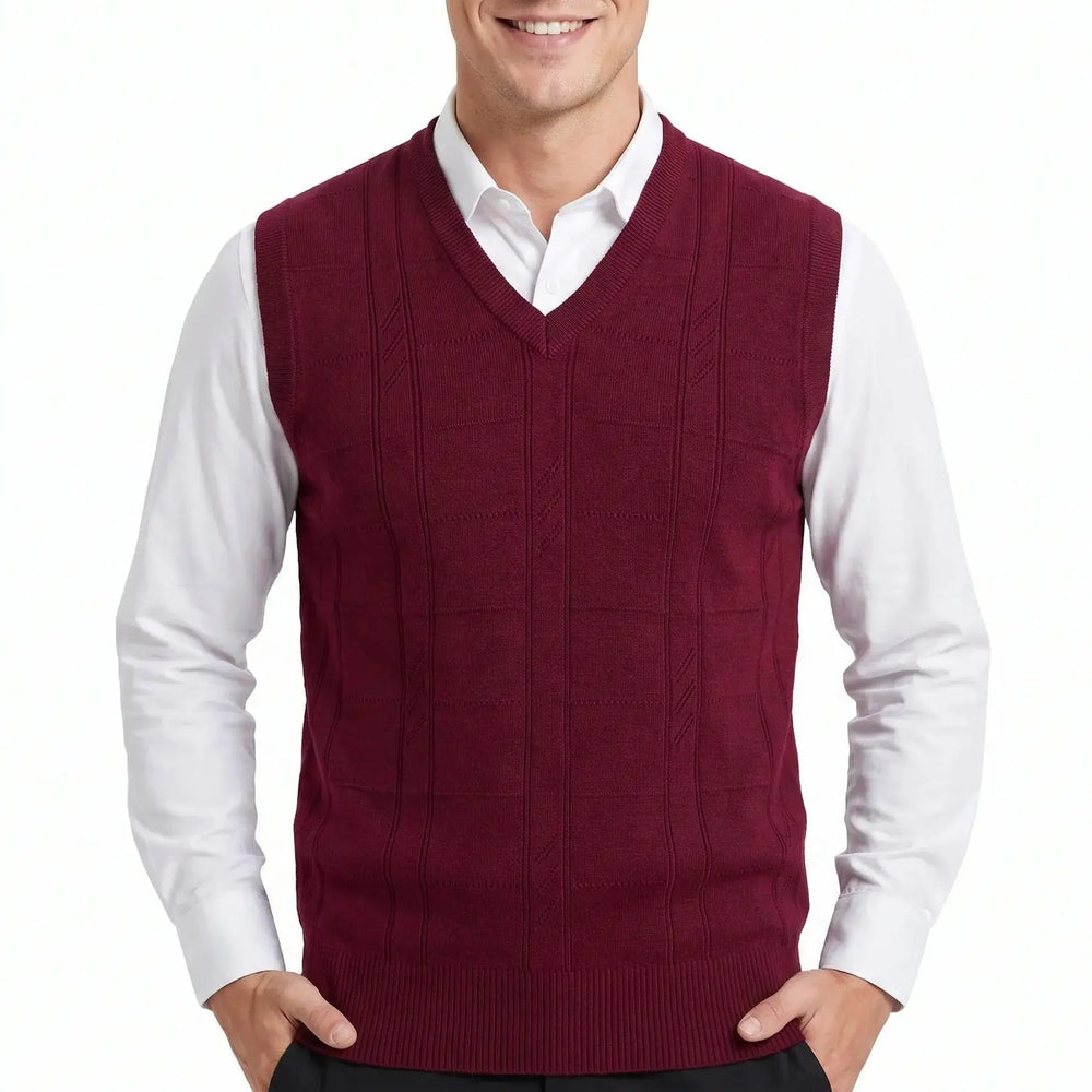 Men's V-Neck Knit Sweater Vest Sleeveless Argyle Texture Slim-Fit Top Oxford and Hill