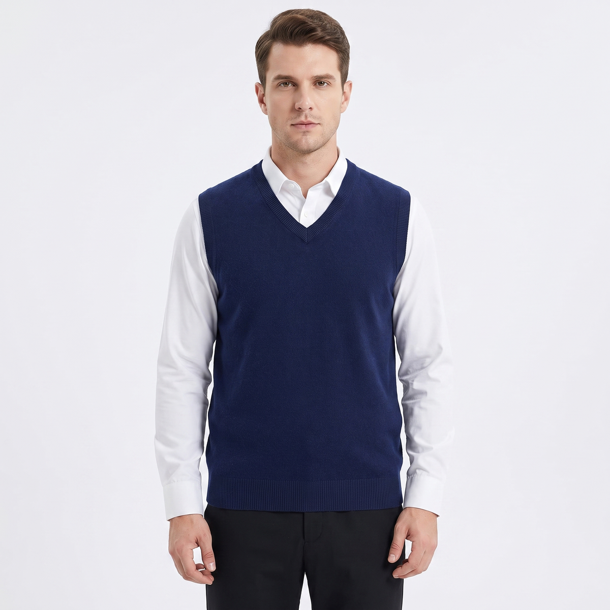 Men's Sleeveless V-Neck Sweater Winter Vest Knit Wool Pullover