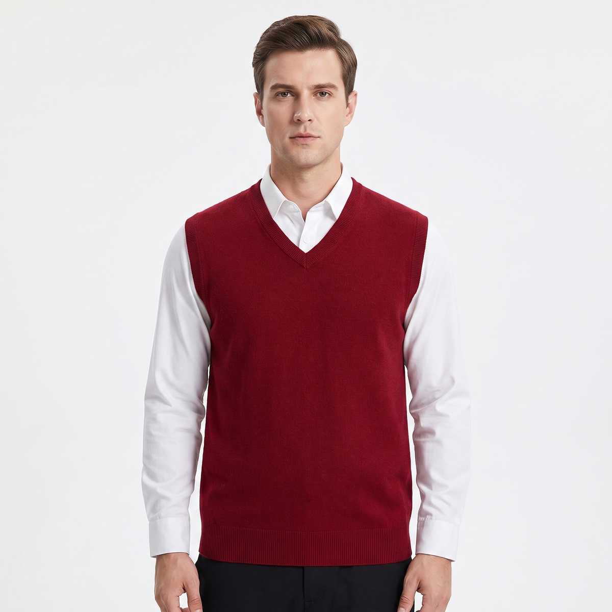 Men's Sleeveless V-Neck Sweater Winter Vest Knit Wool Pullover