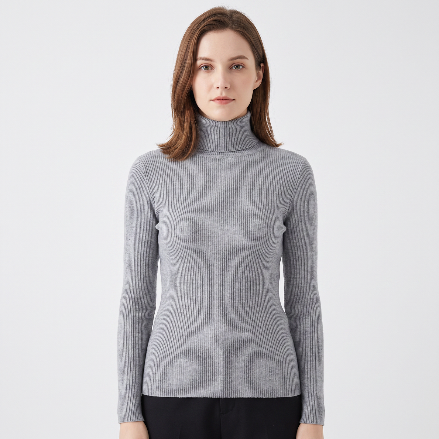 Women's Turtleneck Ribbed Knit Sweater Slim-Fit Long Sleeve Pullover