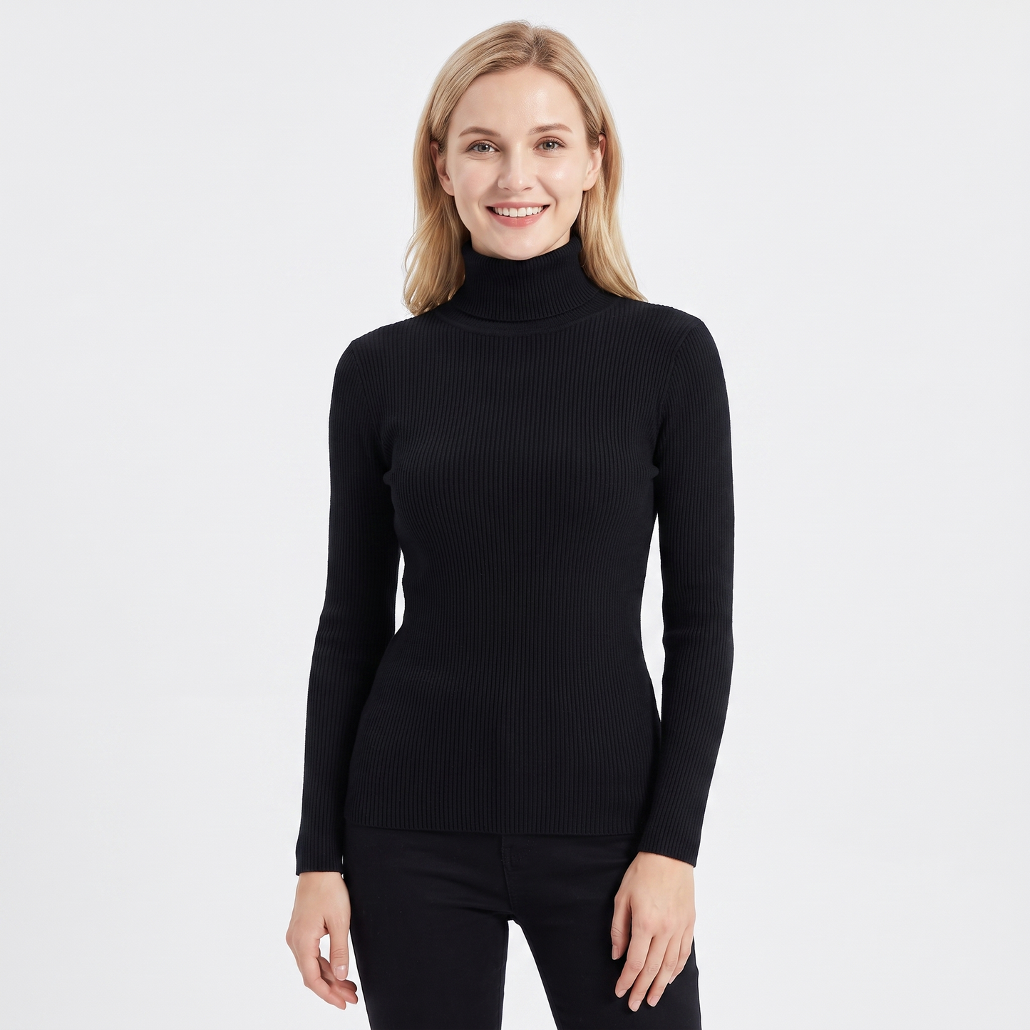 Women's Turtleneck Ribbed Knit Sweater Slim-Fit Long Sleeve Pullover