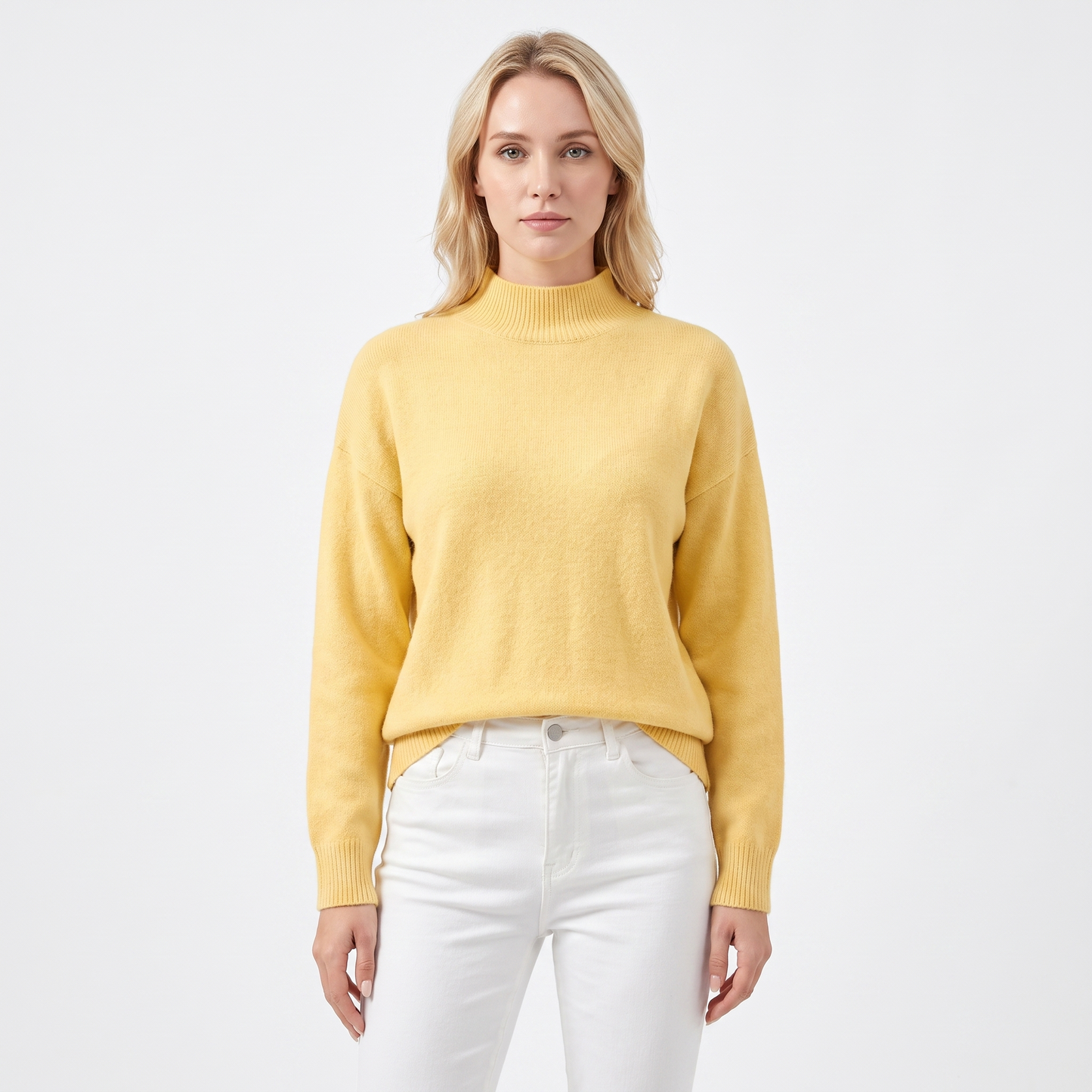 Women's Mock Neck Sweater Soft Knit Long Sleeve Relaxed-Fit Pullover