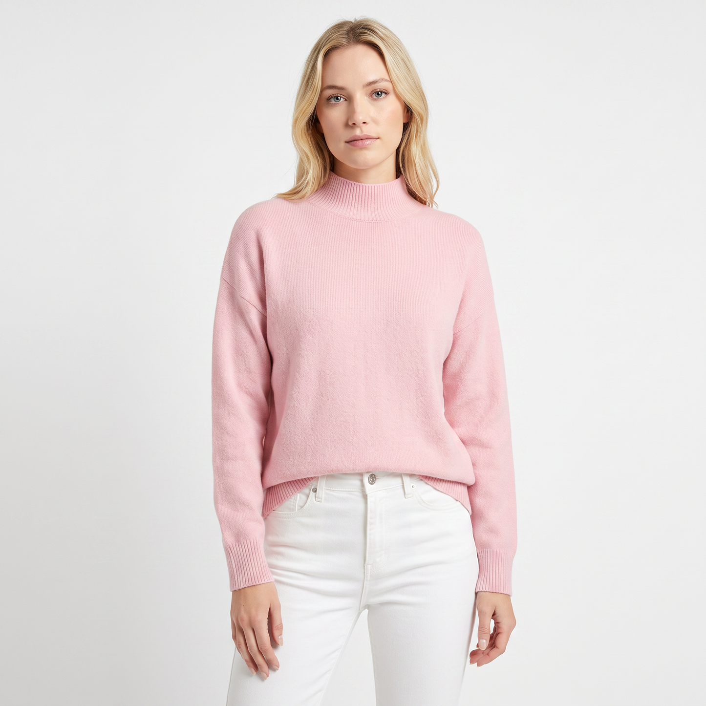 Women's Mock Neck Sweater Soft Knit Long Sleeve Relaxed-Fit Pullover