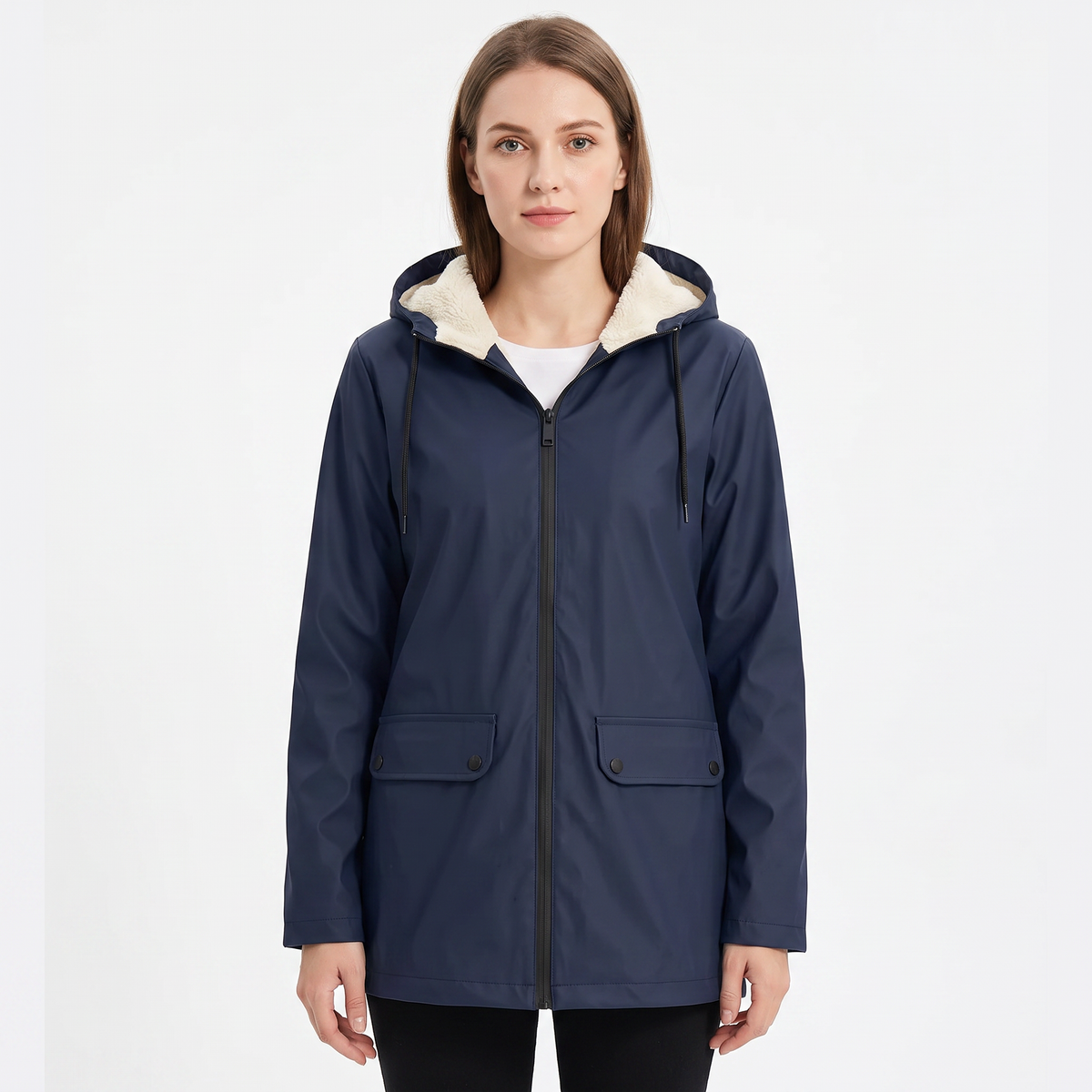 Women's Fleece-Lined Hooded Rain Jacket Waterproof Winter Parka Coat