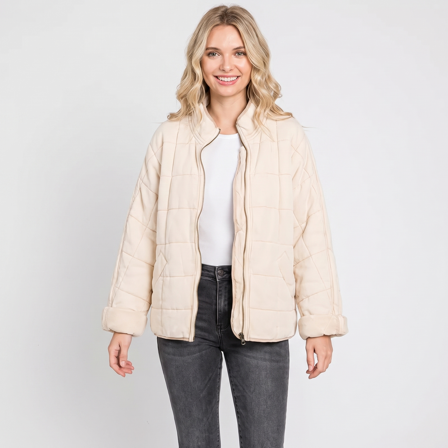 Women's Quilted Puffer Jacket Oversized Zip-Up Padded Casual Coat