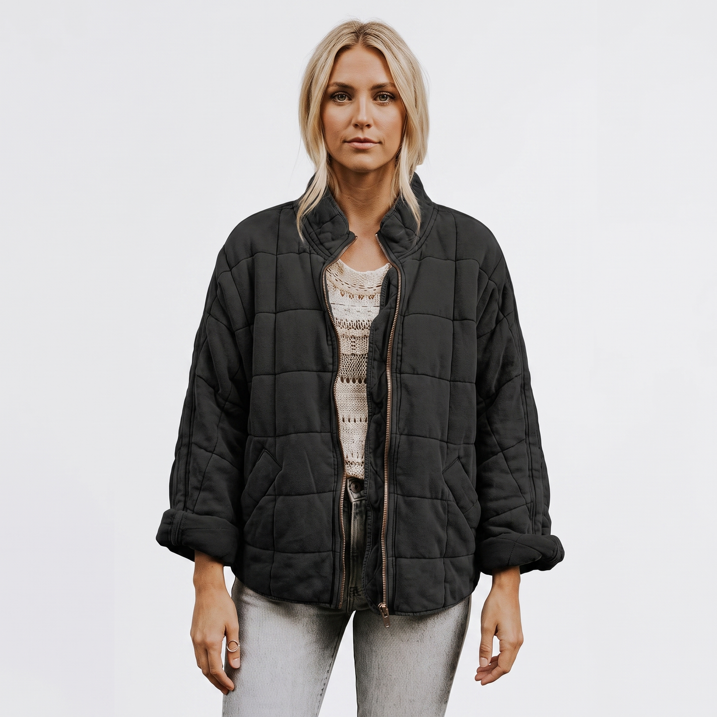 Women's Quilted Puffer Jacket Oversized Zip-Up Padded Casual Coat