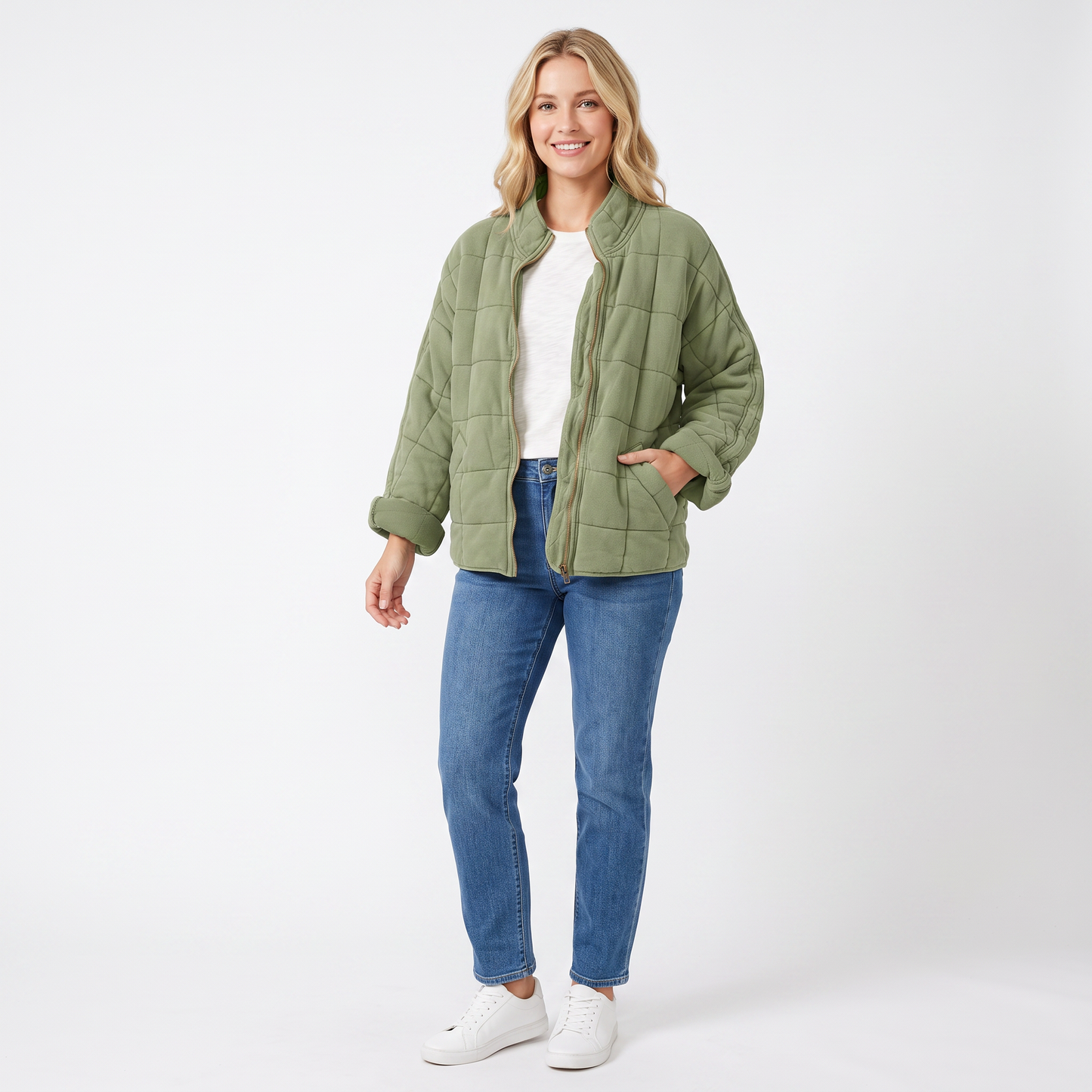 Women's Quilted Puffer Jacket Oversized Zip-Up Padded Casual Coat