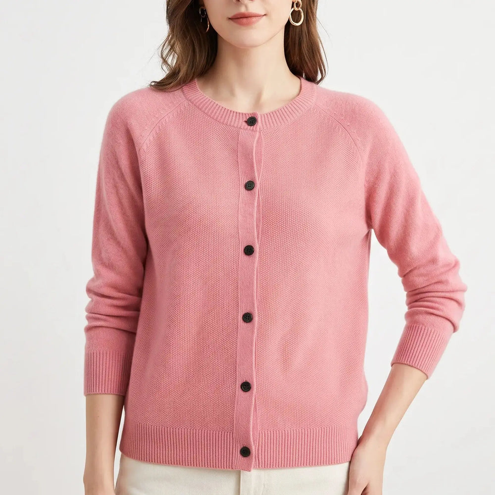 Women's Button-Front Cardigan Crew Neck Knit Sweater Slim Fit Oxford and Hill