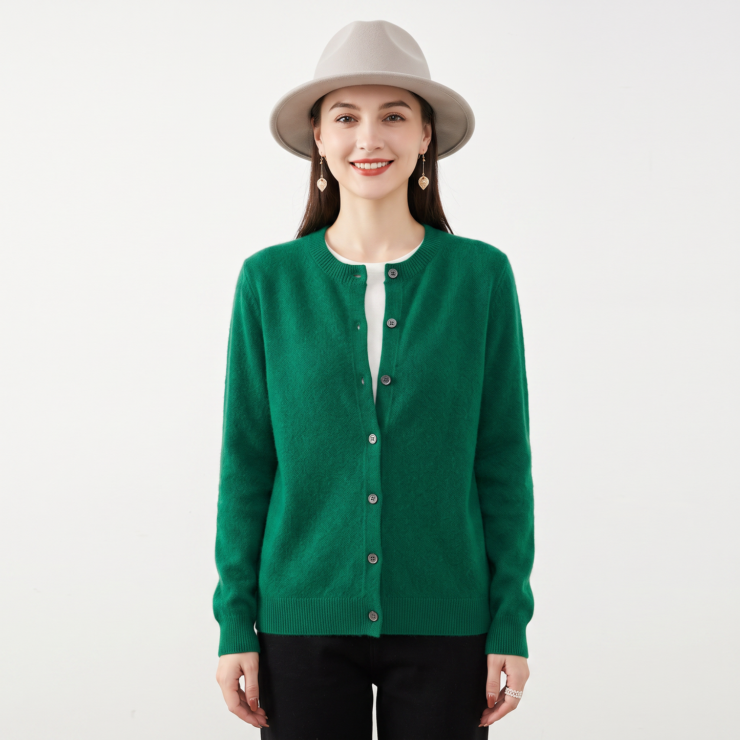 Women's Button-Front Cardigan Crew Neck Knit Sweater Slim Fit
