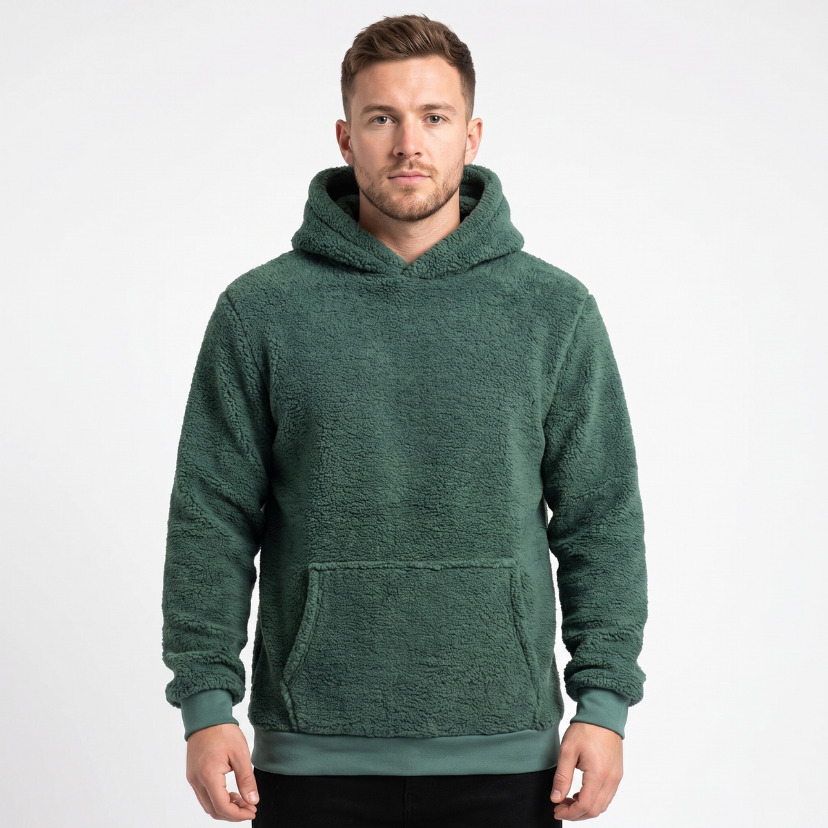 Men's Sherpa Fleece Winter Hoodie Teddy Pullover With Kangaroo Pocket