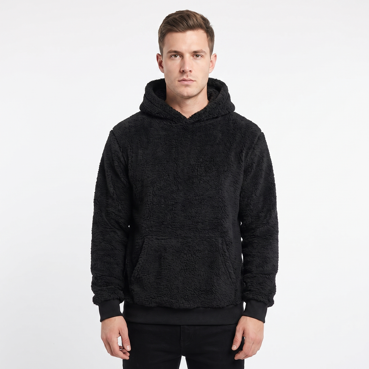 Men's Sherpa Fleece Winter Hoodie Teddy Pullover With Kangaroo Pocket