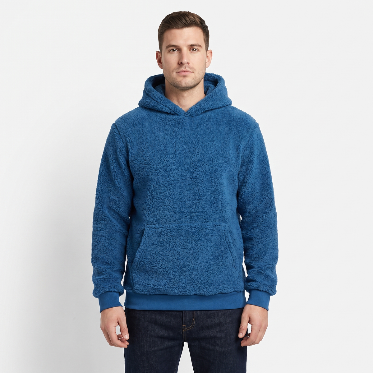 Men's Sherpa Fleece Winter Hoodie Teddy Pullover With Kangaroo Pocket