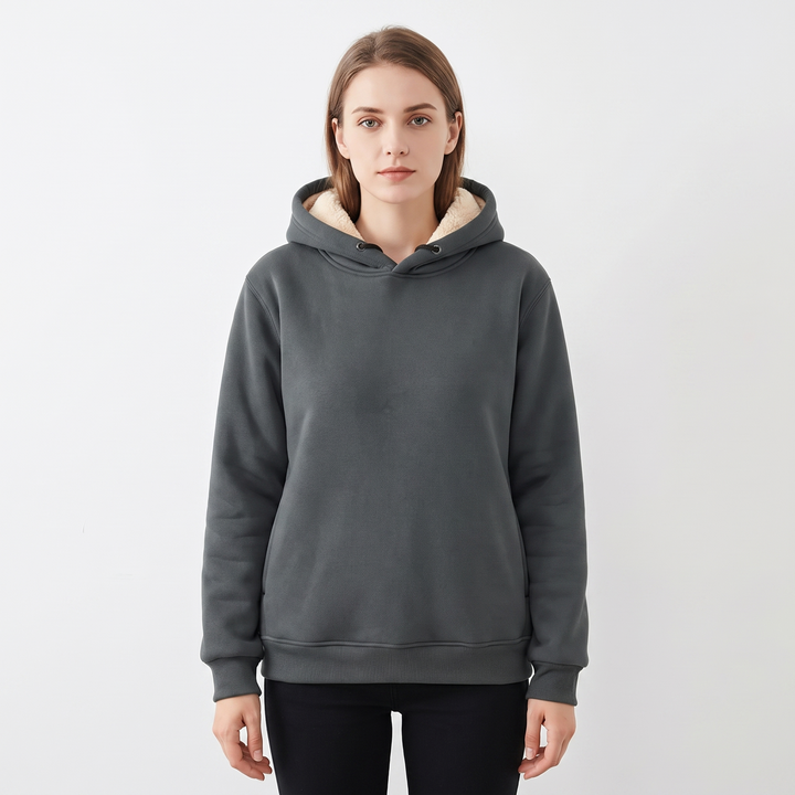 Unisex Fleece Lined Hoodie Thick Lambswool Warm Pullover