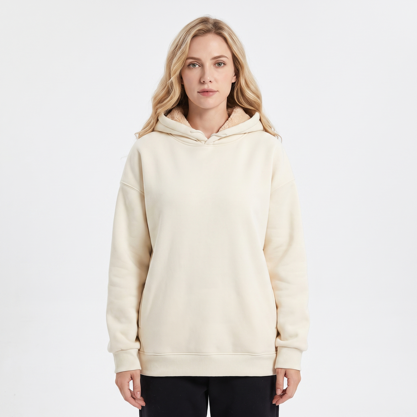 Unisex Fleece Lined Hoodie Thick Lambswool Warm Pullover