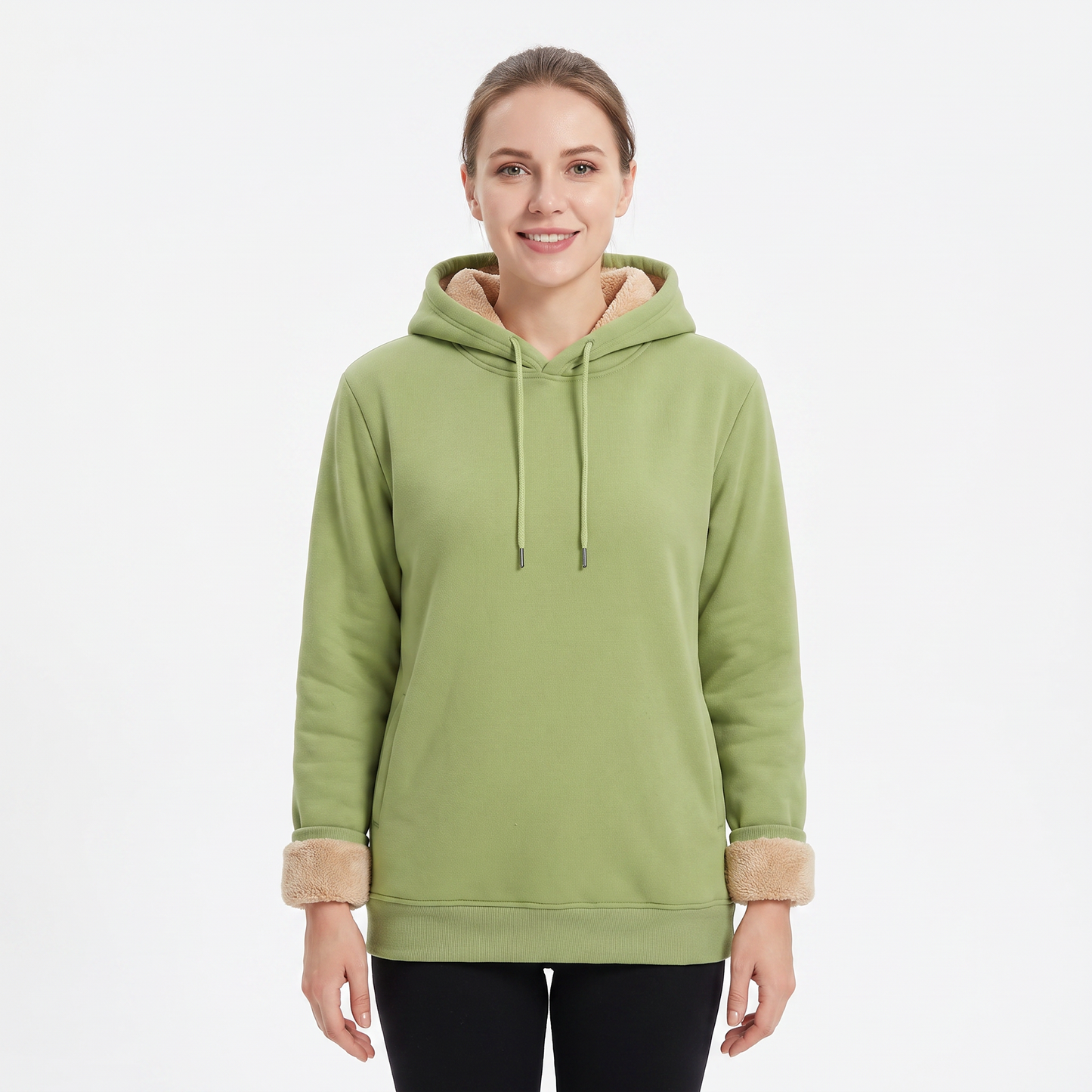 Unisex Fleece Lined Hoodie Thick Lambswool Warm Pullover