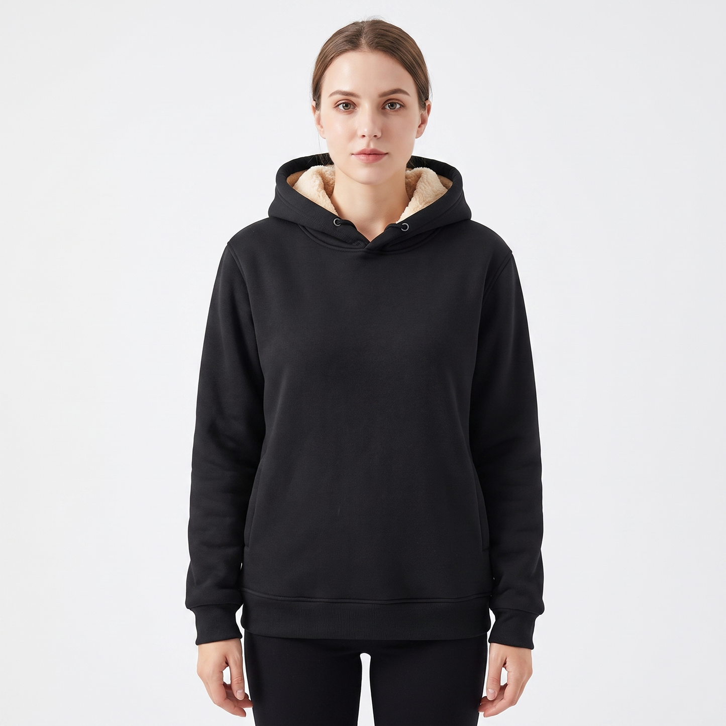 Unisex Fleece Lined Hoodie Thick Lambswool Warm Pullover