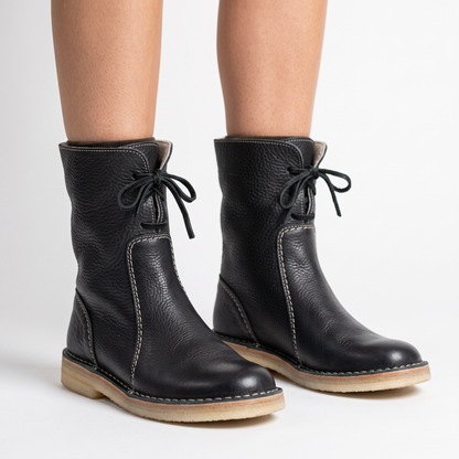 Women's Shearling Lined Leather Lace-Up Mid Calf Winter Boots