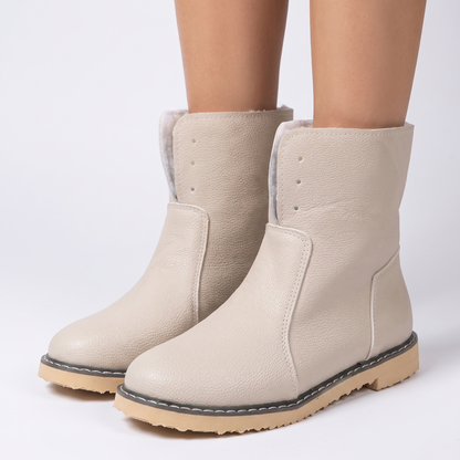 Women's Shearling Lined Leather Lace-Up Mid Calf Winter Boots