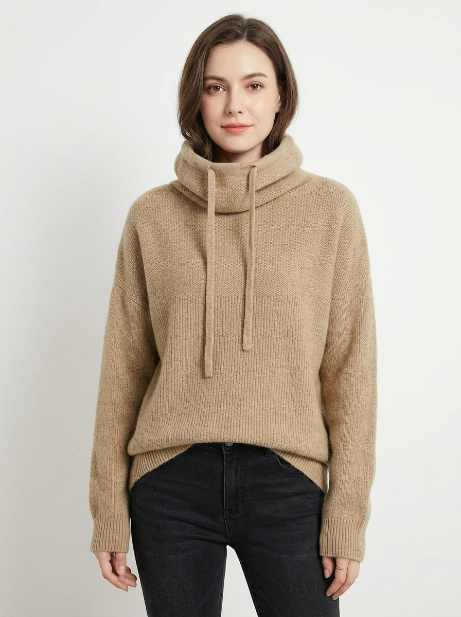 Women's Knit Hoodie Winter Sweater Drawstring Cowl-Neck Oversized