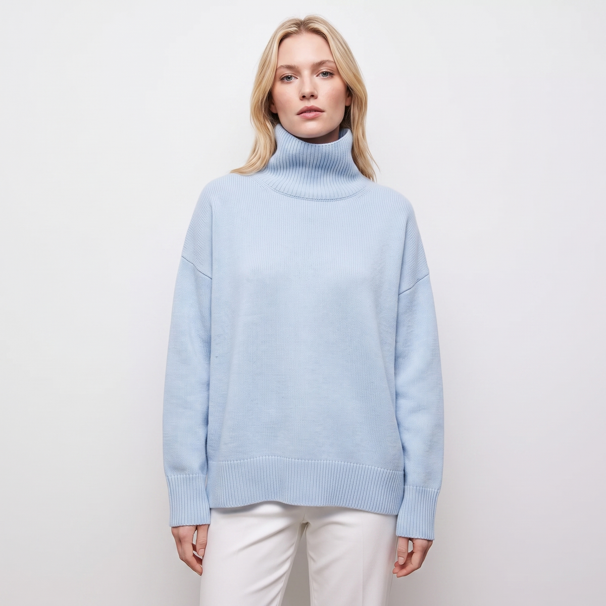 Women's Turtleneck Winter Sweater Short-Sleeve Oversized Knit Pullover