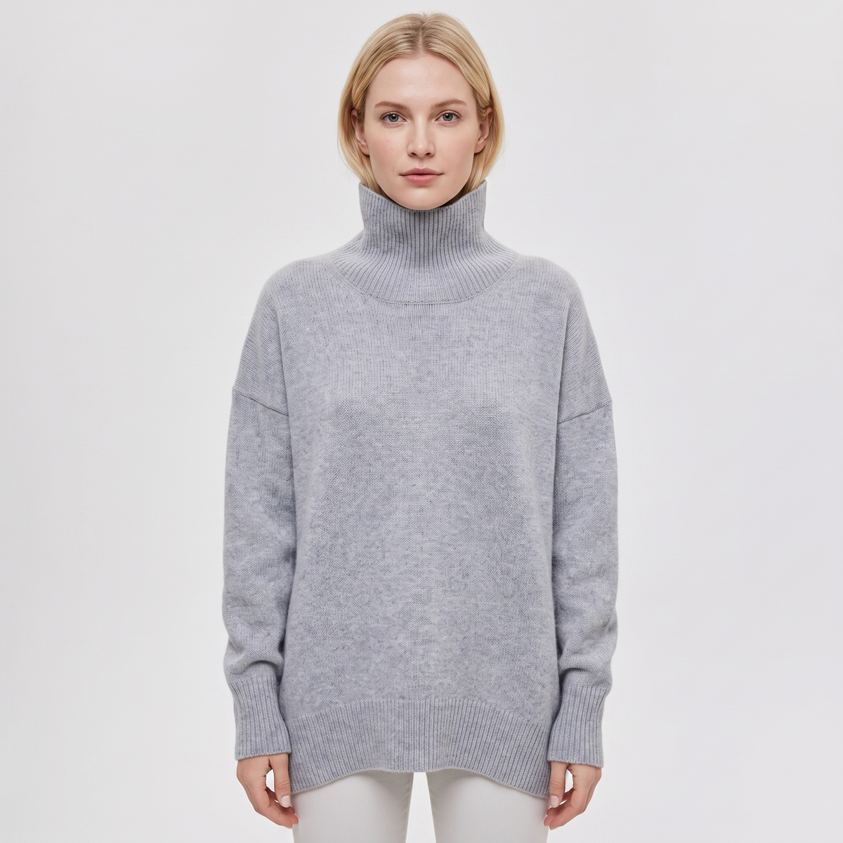 Women's Turtleneck Winter Sweater Short-Sleeve Oversized Knit Pullover