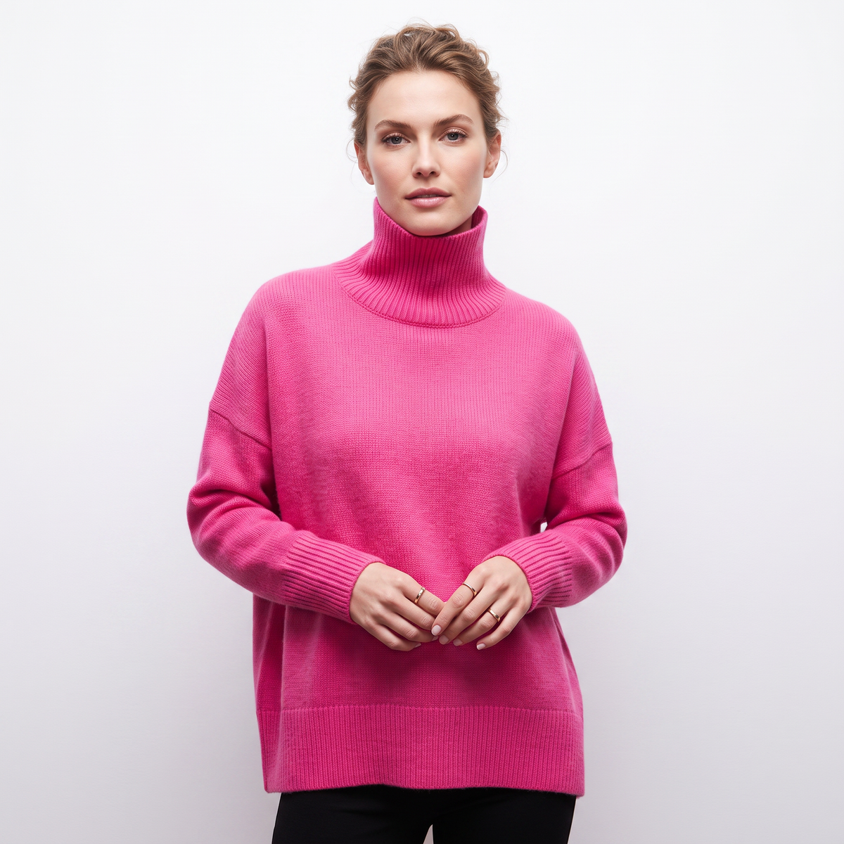 Women's Turtleneck Winter Sweater Short-Sleeve Oversized Knit Pullover