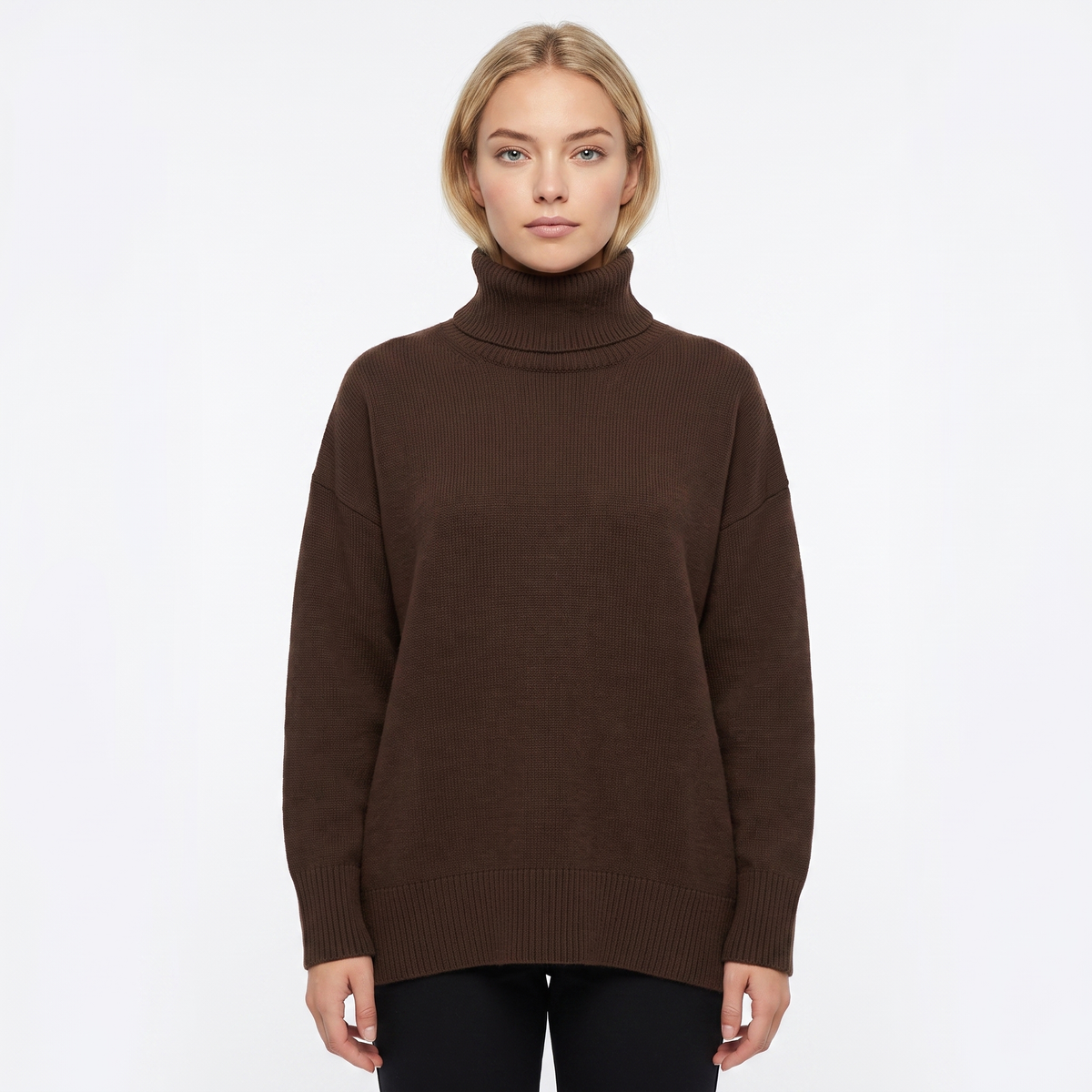 Women's Turtleneck Winter Sweater Short-Sleeve Oversized Knit Pullover