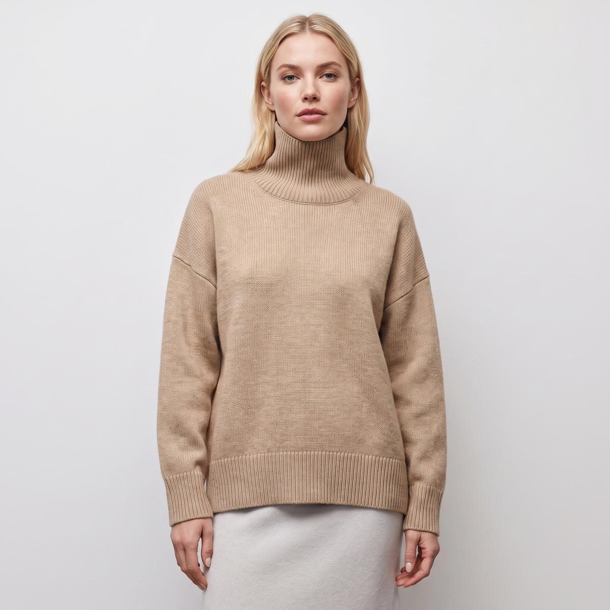 Women's Turtleneck Winter Sweater Short-Sleeve Oversized Knit Pullover
